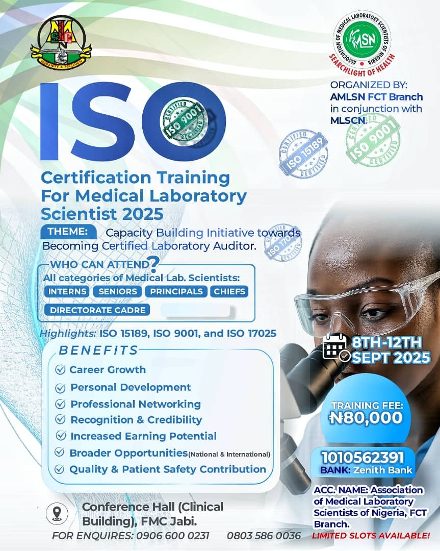 ISO Certification (Assessors) Training for Medical Laboratory Scientists