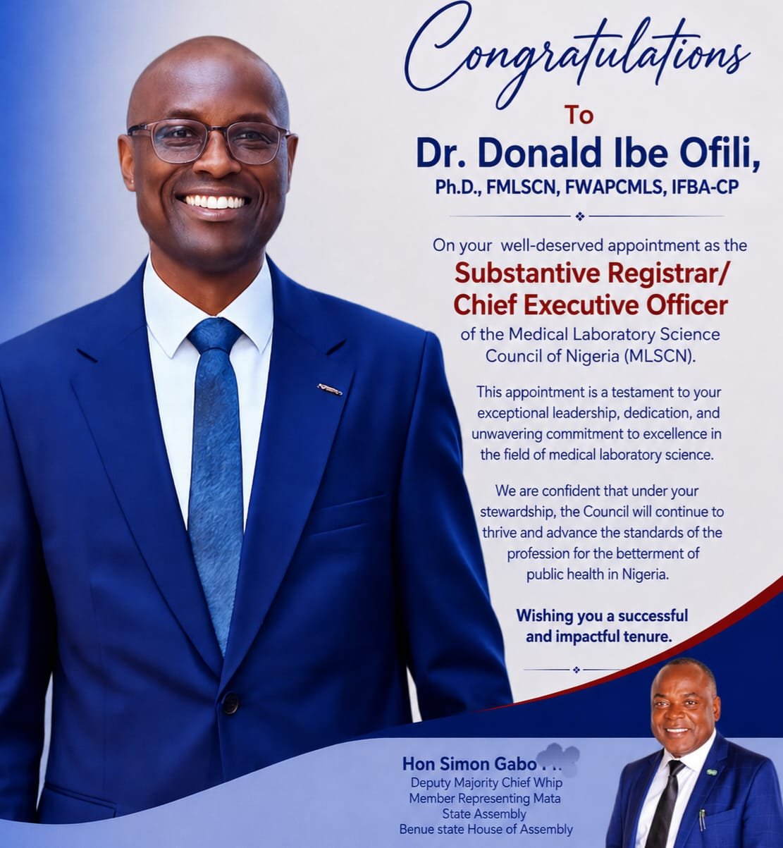 Dr. Donald Ibe Ofili Appointed Registrar/CEO, MLSCN